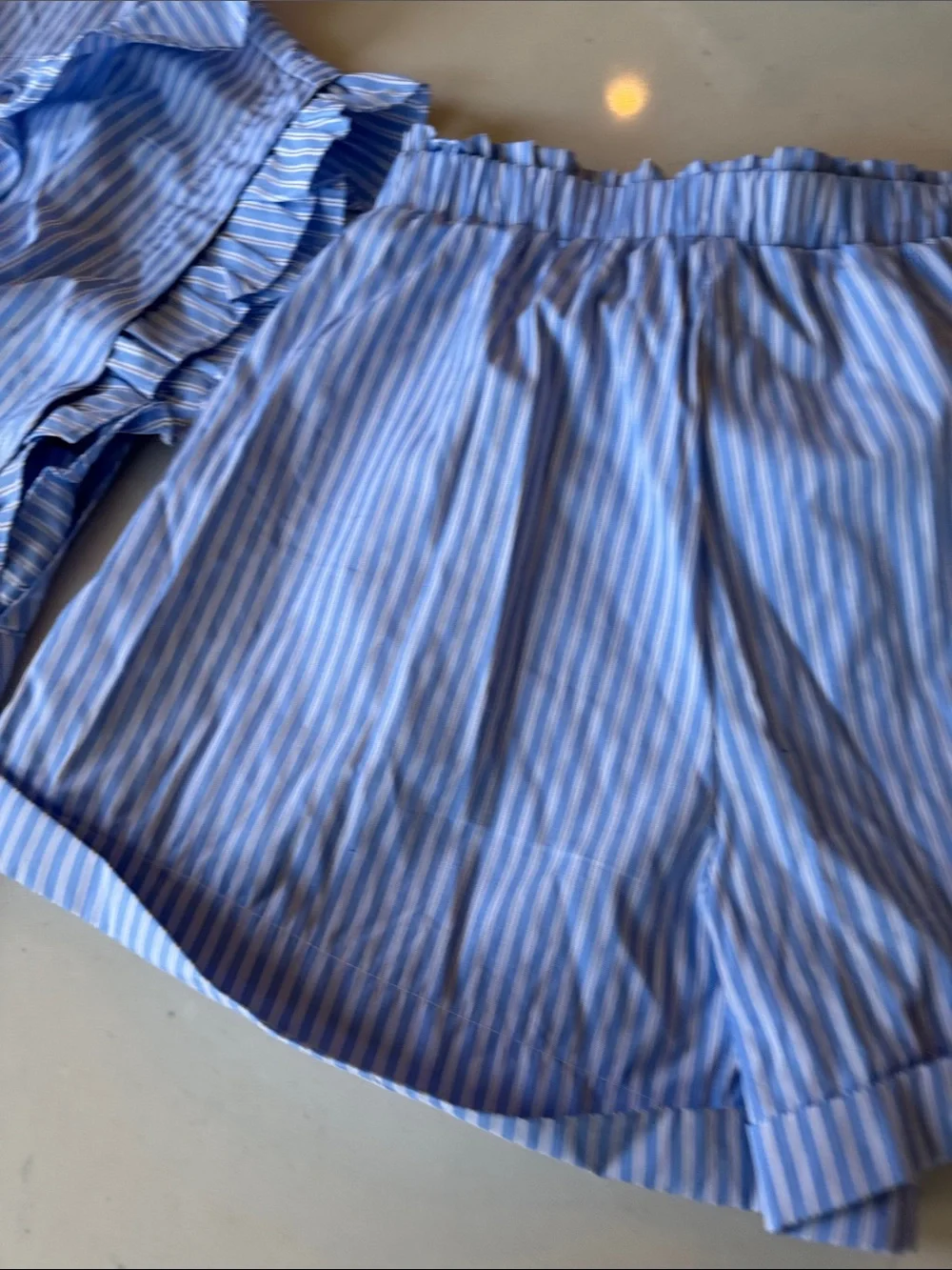 IVIVI Blue Striped Tie-Front Top and shorts Set size L top M bottom